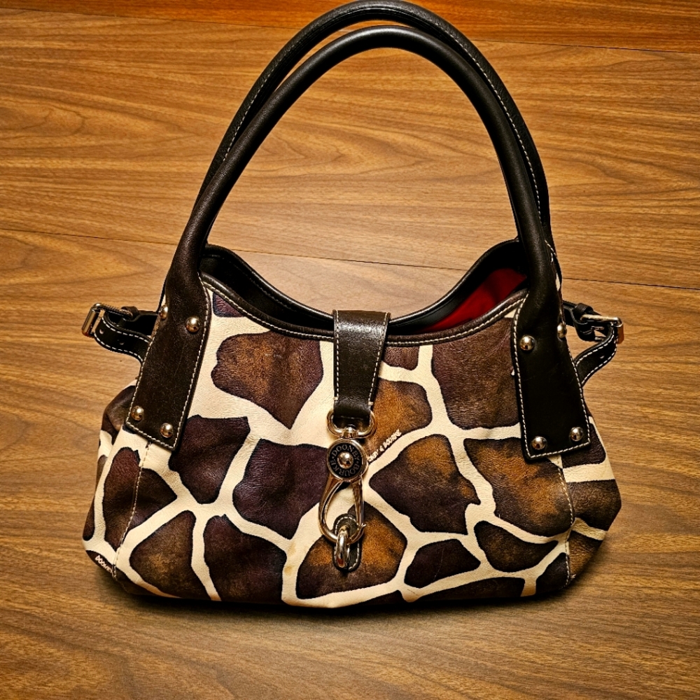 Dooney & Bourke Brown and Black Giraffe Print Shoulder Bag